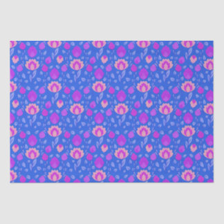 Papier Mousseline Folkore Floral Moderne // Bleu-Violet-Rose
