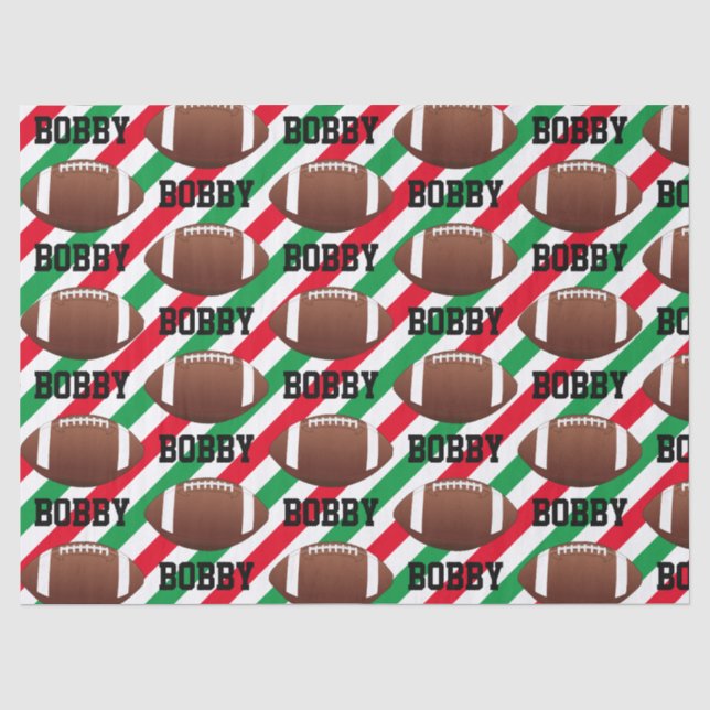 Papier Mousseline Football Noël Ajouter le nom Bande rouge & vert (Recto)