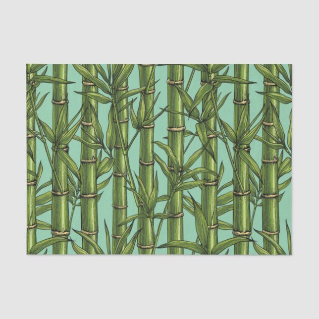 Papier Mousseline Forêt de bambou sur bleu clair (Recto)