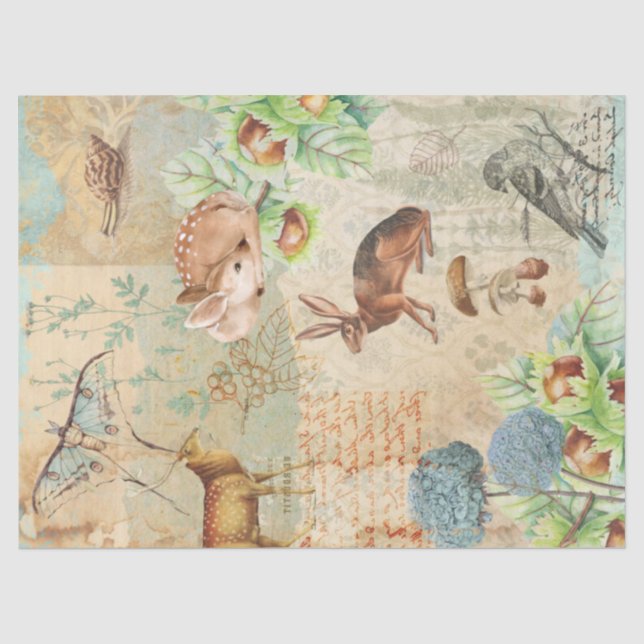 Papier Mousseline Forêt de bois Faune lapin Deer Decoupage  (Recto)