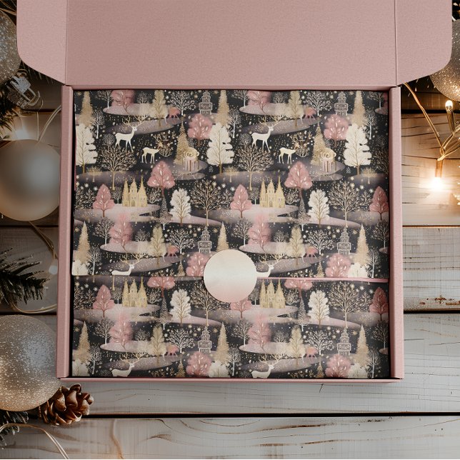 Papier Mousseline Forêt de cerfs neigeux rose et noir (Créateur téléchargé)