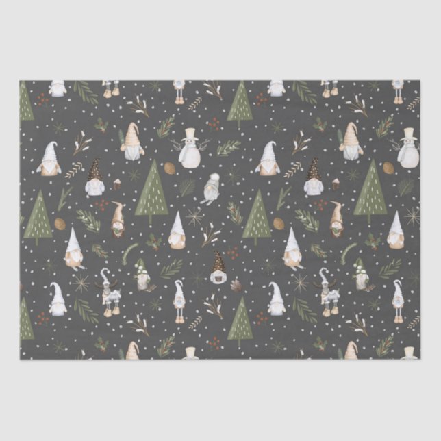 Papier Mousseline Forêt de neige gris foncé Noëls Motif de Noël (Recto)
