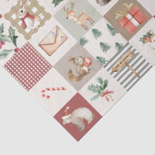 Papier Mousseline forêt de Noël animaux de la forêt quilt neutre