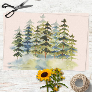 Papier Mousseline Forêt de pins verts brumeux vintage à l'aquarelle