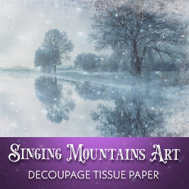 Papier Mousseline Forêt enneigée et étang en découpage de merveilleu