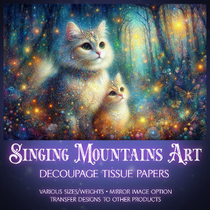 Papier Mousseline Forêt féerique de chats à l'aquarelle fantaisiste 