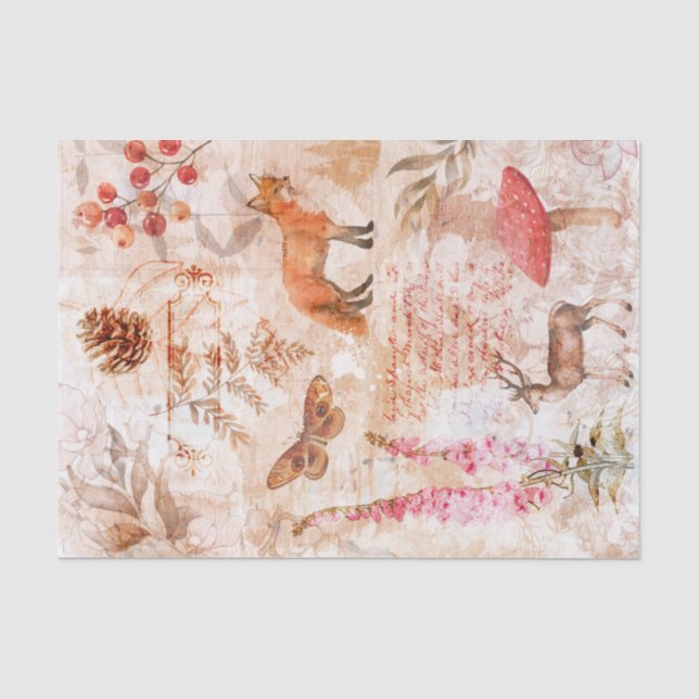 Papier Mousseline Forêt forestière Faune Renard Deer Découpage (Recto)