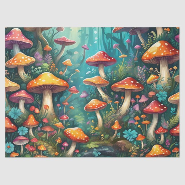 Papier Mousseline Forêt mystique de champignons (Recto)