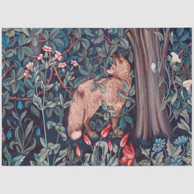Papier Mousseline Fox dans la forêt, William Morris (Recto)