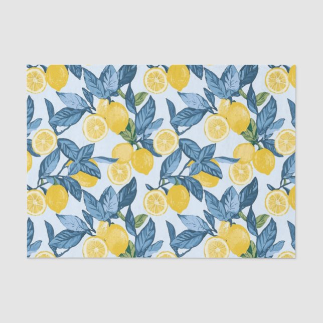 Papier Mousseline Fraîche de citron jaune sur Arrière - plan bleu (Recto)