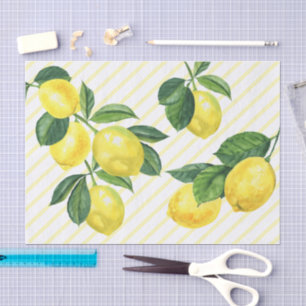 Papier Mousseline Fraîchement rustique citrons aquarelle pinstripes