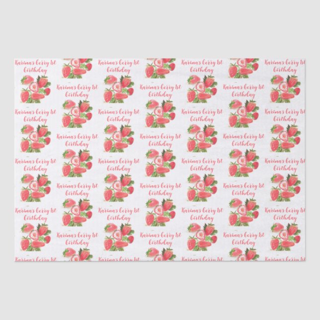 Papier Mousseline Fraise Berry Sweet 1ère fête d'anniversaire Cute (Recto)