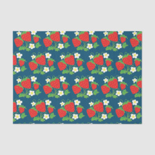 Papier Mousseline Fraise et Fleurs Motif Bleu