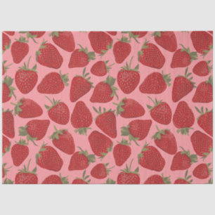 Papier Mousseline Fraises rouges et roses à motifs