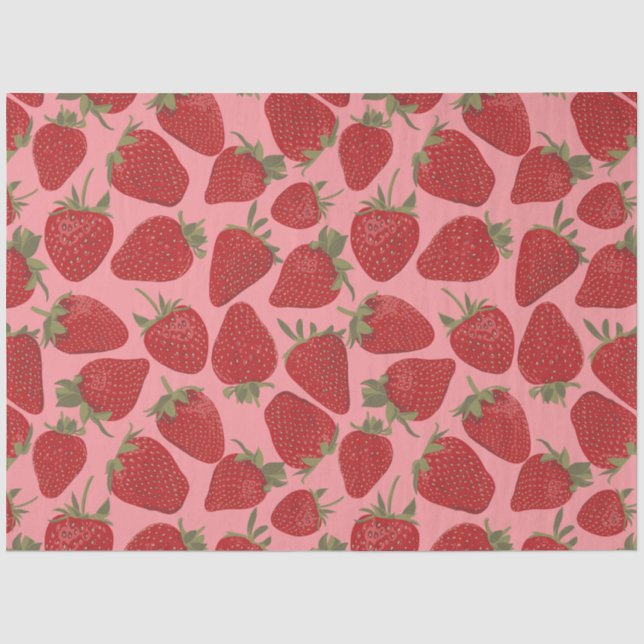 Papier Mousseline Fraises rouges et roses à motifs (Recto)