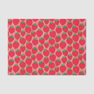 Papier Mousseline Fraises rouges sur rose