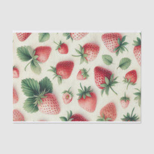 Papier Mousseline Fraises sur baies d'aquarelle crème