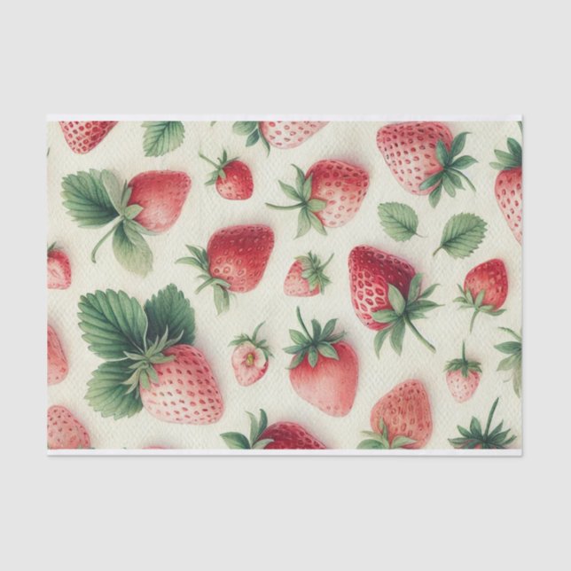 Papier Mousseline Fraises sur baies d'aquarelle crème (Recto)
