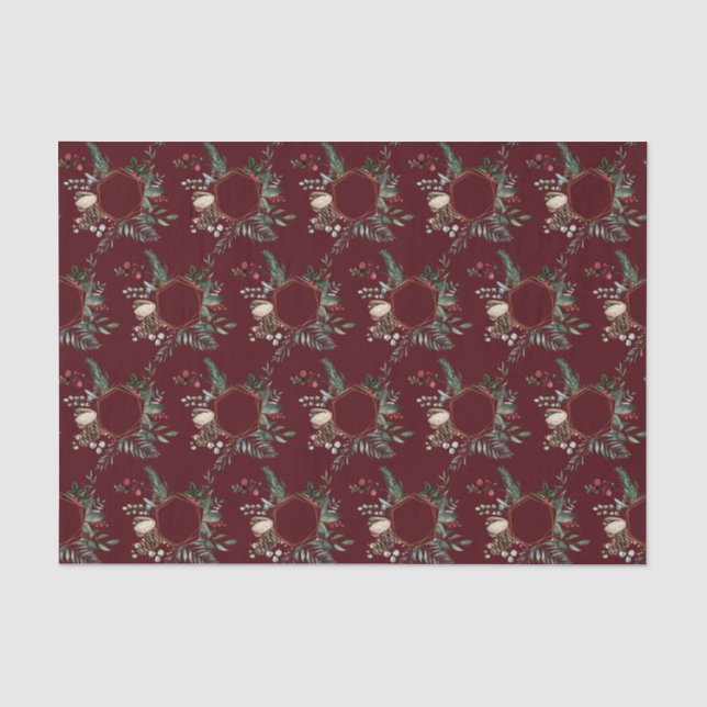 Papier Mousseline Frame d'or rustique Berry Pinecone Wreath Noël (Recto)