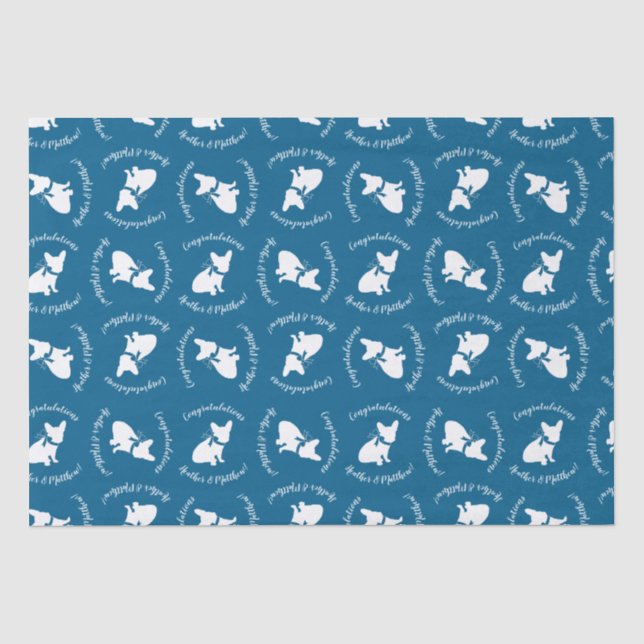 Papier Mousseline Français Baby shower Bulldog Français Frenchie Blu (Recto)
