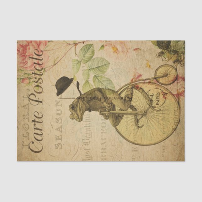 Papier Mousseline Français Ephemera Frog équitation Bicycle Rose Déc (Recto)