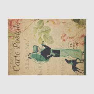 Papier Mousseline Français Ephemera Lady Whippet Chien Floral Découp