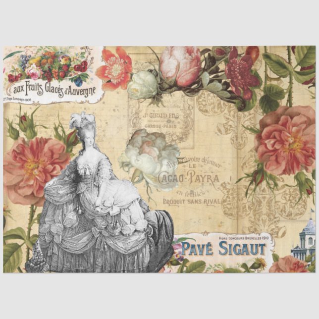 Papier Mousseline Français Floral Marie Antoinette Ephemera Découpag (Recto)