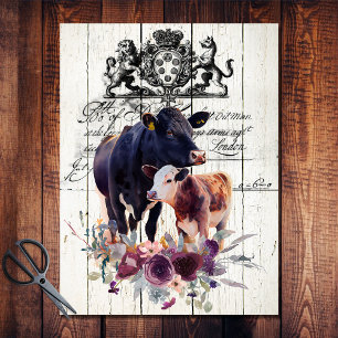 Papier Mousseline Français Pays Floral Vaches Angus