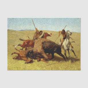 Papier Mousseline Frédéric Remington Art occidental "Chasse au buffl