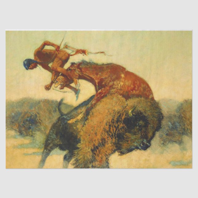 Papier Mousseline Frederic Remington Art Western "Episode - Buffalo  (Recto)