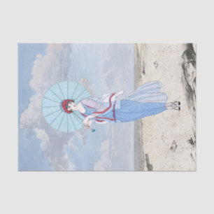 Papier Mousseline French Lady on Beach Collage Vintage Découpage
