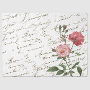Papier Mousseline French Script Vintage Pink Rose Floral