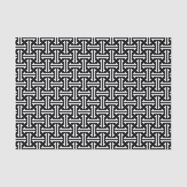 Papier Mousseline Frette chinoise d'art déco, noire et blanche (Recto)
