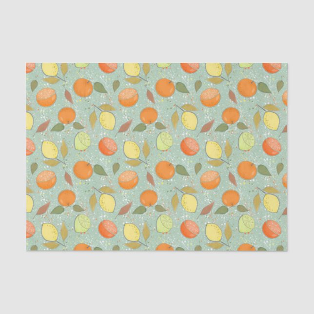 Papier Mousseline Fruit motif aux citrons, oranges (Recto)