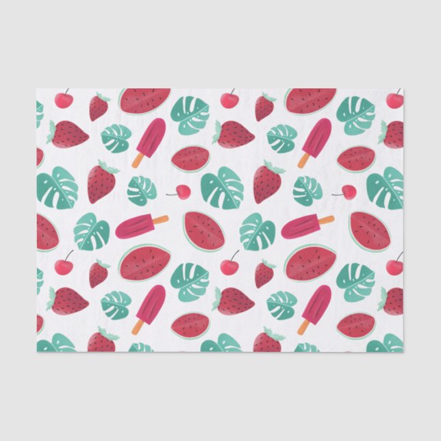 Papier Mousseline Fruits d'été et Feuilles de palmiers (Recto)
