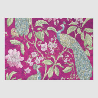 Papier Mousseline Fuchsia Chinoiserie paon découpage floral