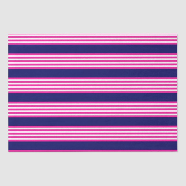 Papier Mousseline Fuchsia et blanc cinq bandes motif avec bleu (Recto)