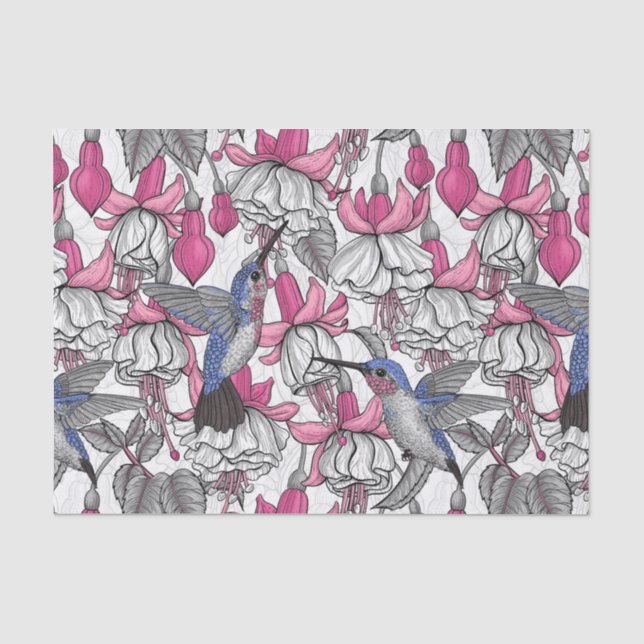 Papier Mousseline Fuchsia et colibris blancs (Recto)