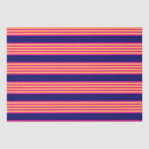 Papier Mousseline Fuchsia et rayures jaunes avec bleu marine