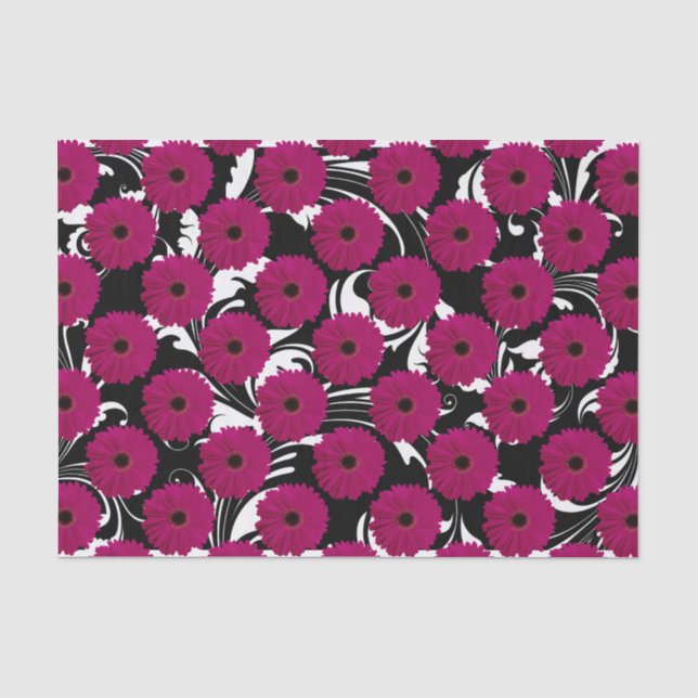 Papier Mousseline Fuchsia Gerbera rose marguerite noir/blanc tourbil (Recto)