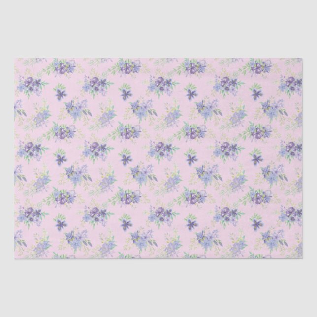 Papier Mousseline Fuchsia Vert Floral Fête Anniversaire Mariage  (Recto)
