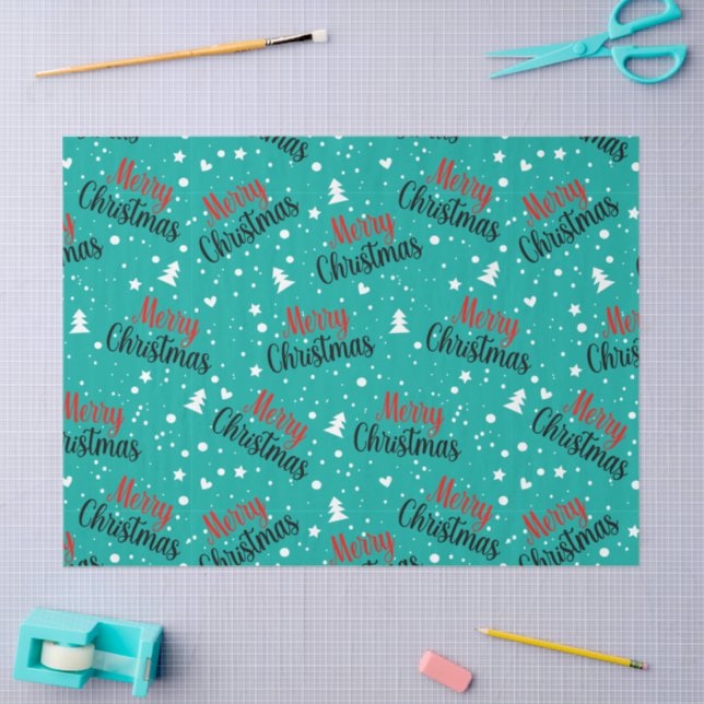 Papier Mousseline Fun Modern Teal Merry Christmas Script Decoupage (Artisanat)