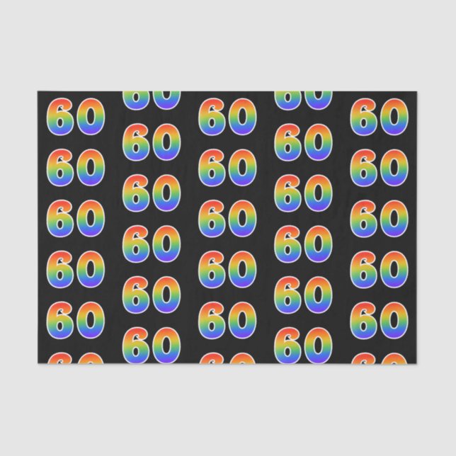 Papier Mousseline Fun Rainbow Spectrum Motif "60" Numéro d'événement (Recto)