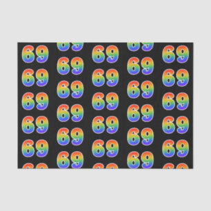 Papier Mousseline Fun Rainbow Spectrum Motif "69" Numéro d'événement