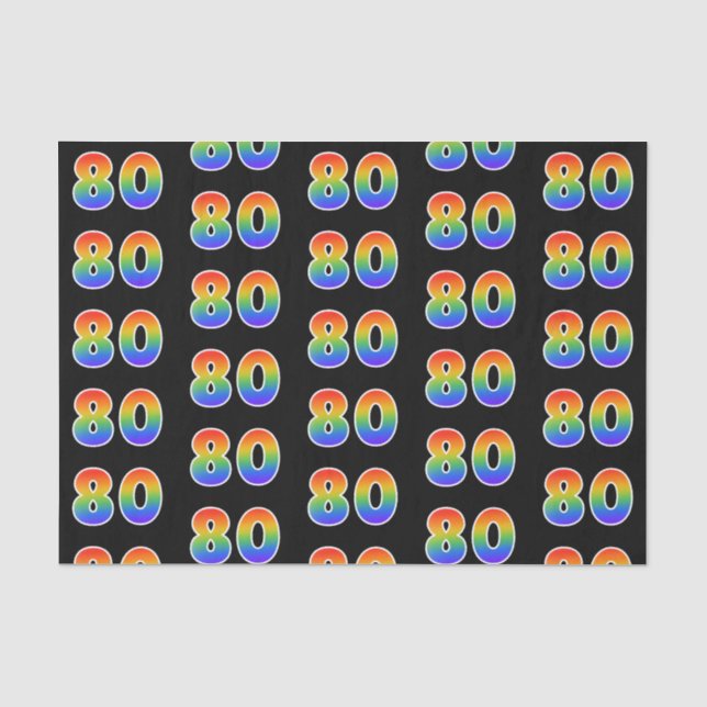 Papier Mousseline Fun Rainbow Spectrum Motif "80" Numéro d'événement (Recto)