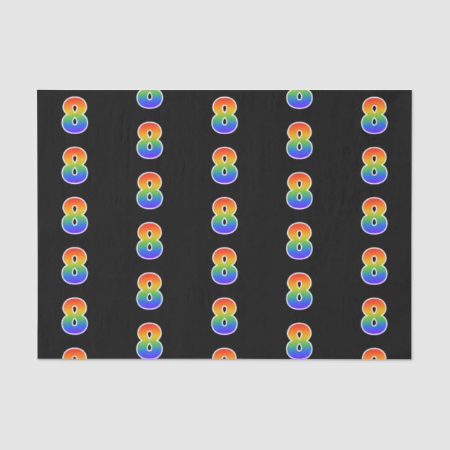 Papier Mousseline Fun Rainbow Spectrum Motif "8" Numéro d'événement (Recto)
