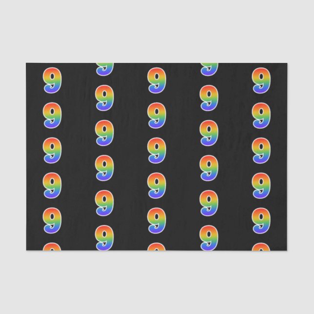 Papier Mousseline Fun Rainbow Spectrum Motif "9" Numéro d'événement (Recto)