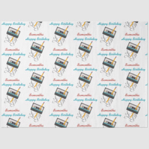 Papier Mousseline Funny 80s Musique Retro Cassette Anniversaire Nom