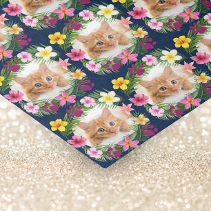 Papier Mousseline Funny Cat Photo Marine Blue Tropical Hawaiian