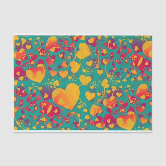 Papier Mousseline Funny Heart Motif IX - vert rouge jaune (Recto)